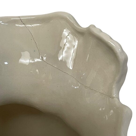 Vintage Ivory Ceramic Pitcher With Floral Accent Ornate Handle 8" x 8" Read - Picture 12 of 15